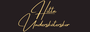 Texten 'Hitta Undersköterskor' i guldfärgad skrivstil mot en mörkbrun bakgrund. Används som webbplatslogga.